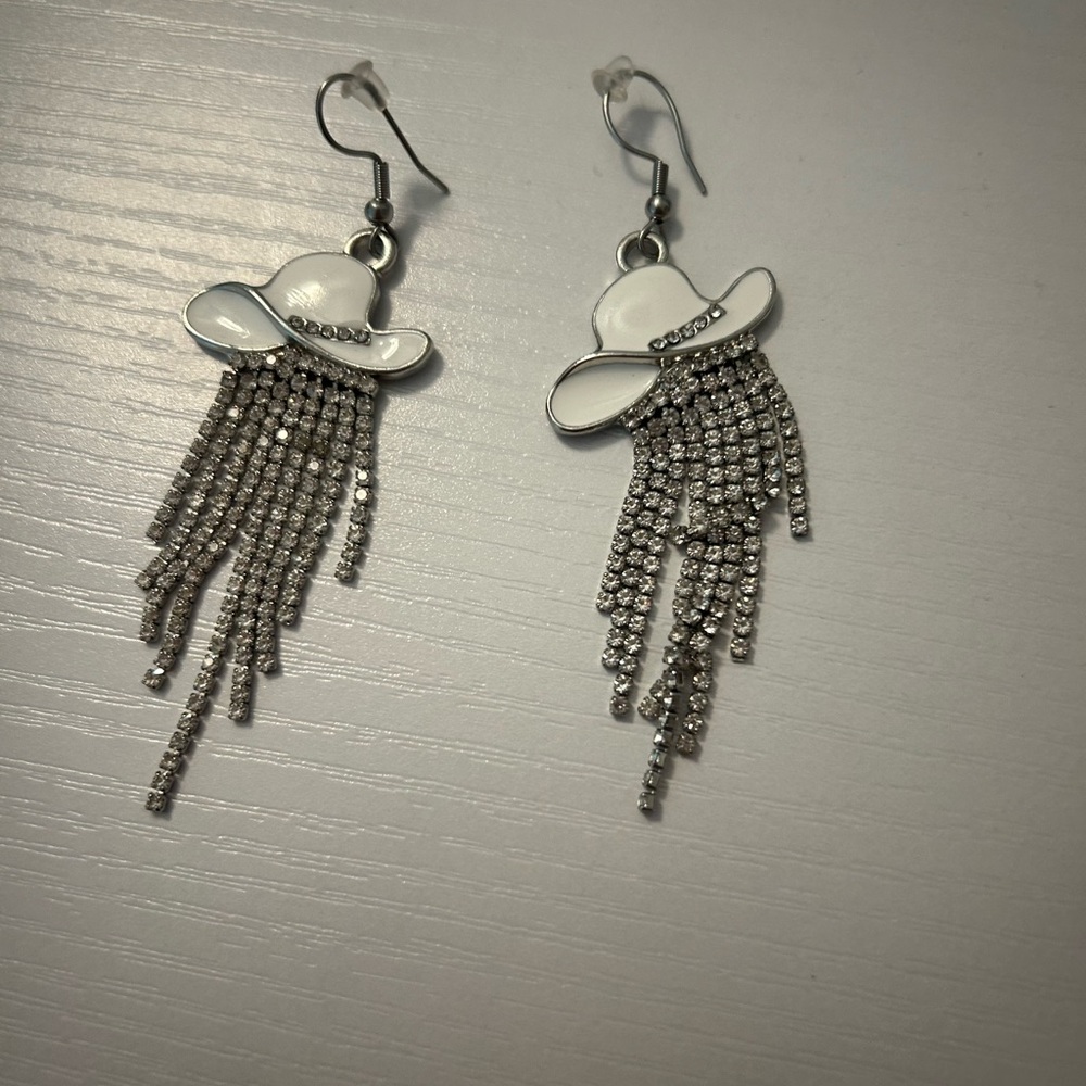 Silver Cowboy Hat Dangle Earrings